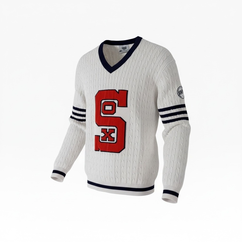 Chicago White Sox 125th Anniversary Cable Knit V-Neck Sweater XL Blue Moon Patch